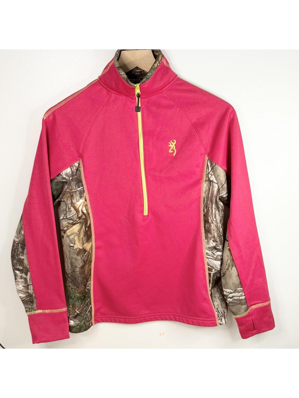 Browning Pink Camo Quarter Zip Pullover Women’s S Hunting Activewear Realtree